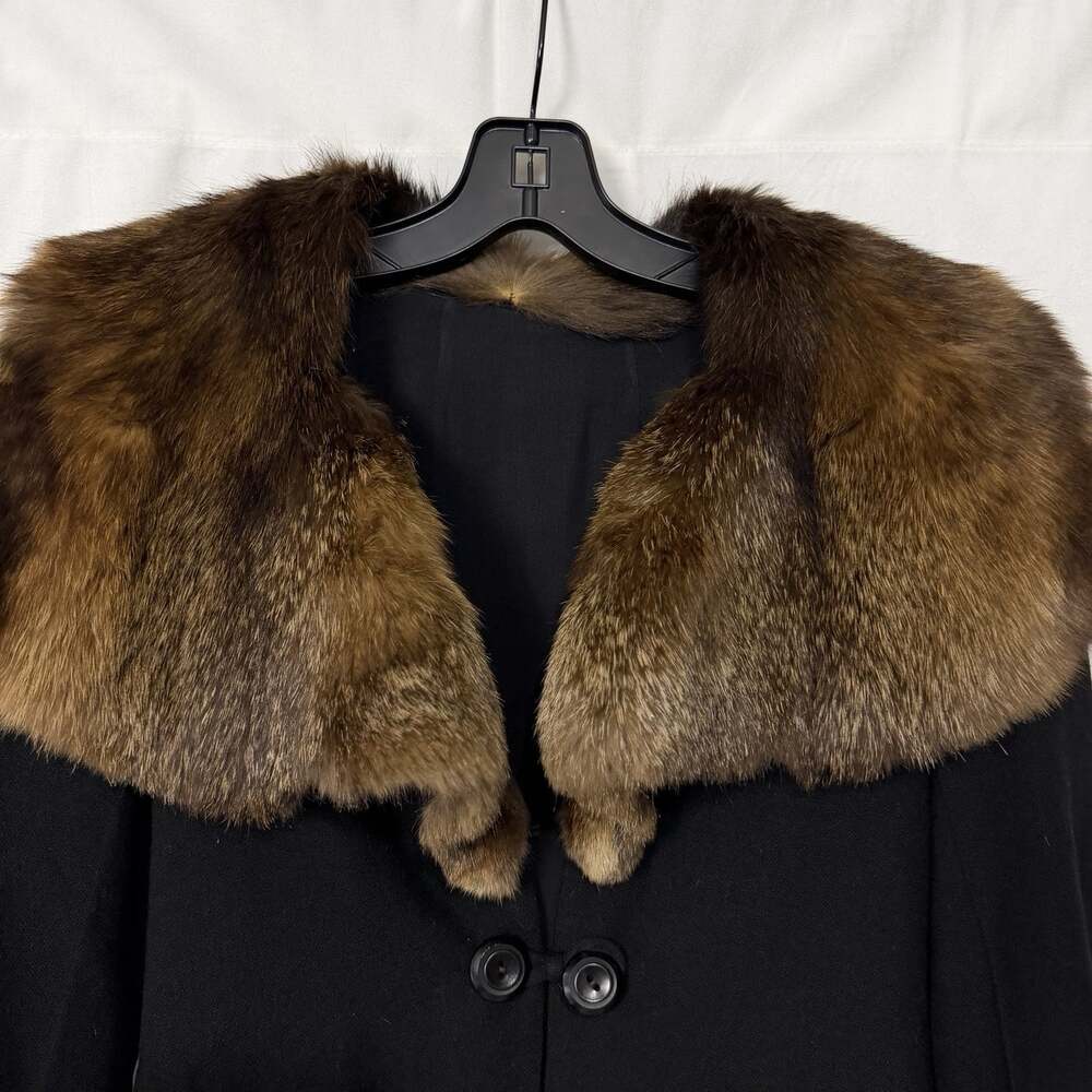 VTG 1950s Cropped Black Wool Jacket Genuine Mink Fur Collar Blazer Rockabilly